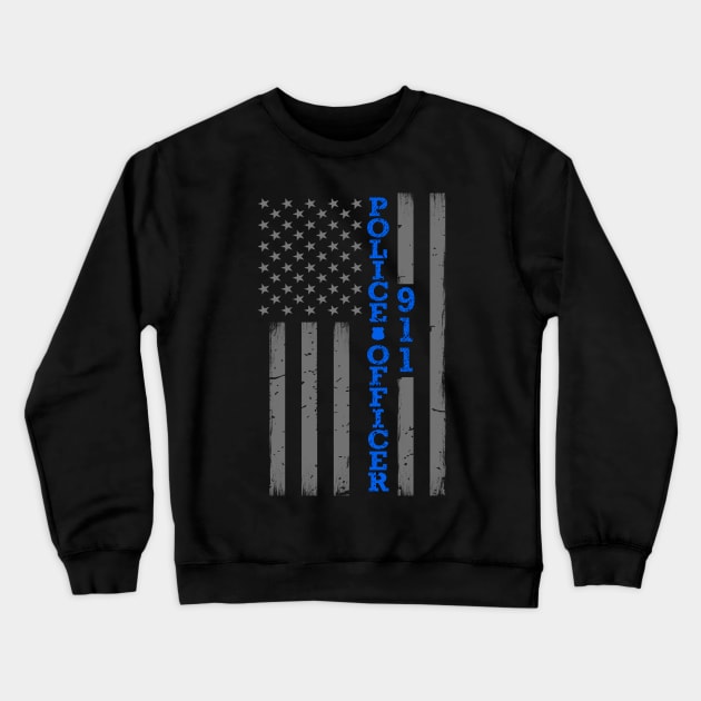 Police Officer Thin Blue Line Flag Crewneck Sweatshirt by bluelinemotivation